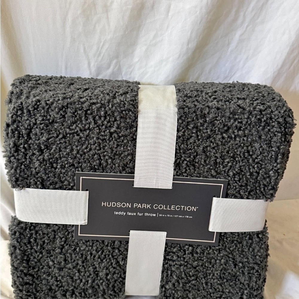 Hudson Park Collection Gray Teddy Faux Fur Throw
